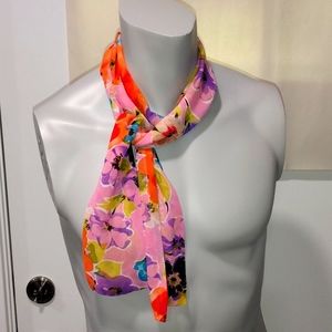 Multi colored floral silk scarf. Narrow